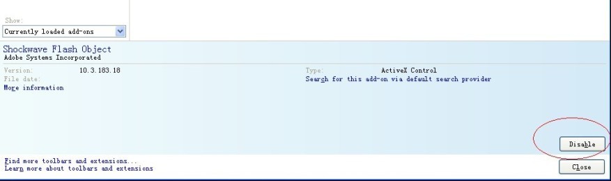 disable addon on IE