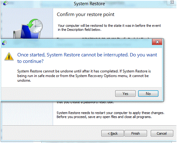 confirm system restore