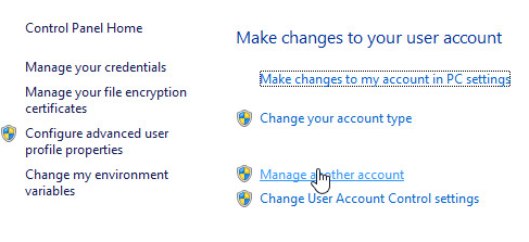 manage accounts win8