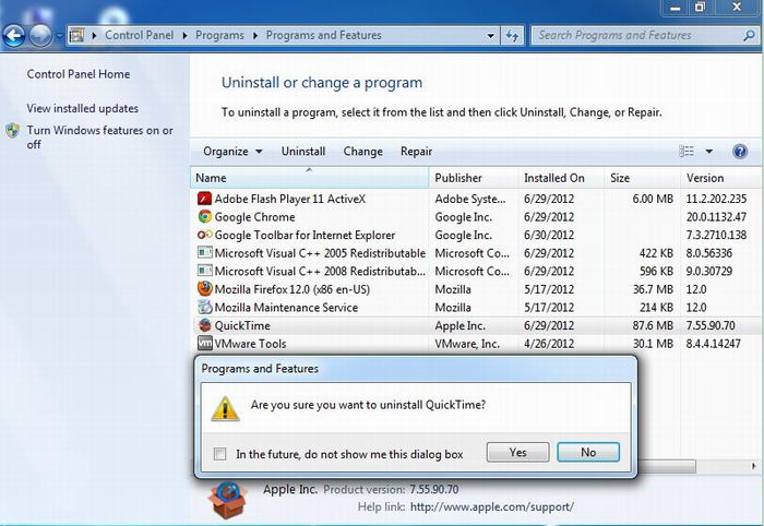 uninstall qucik time win8