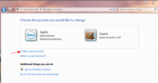 win7 create a new account