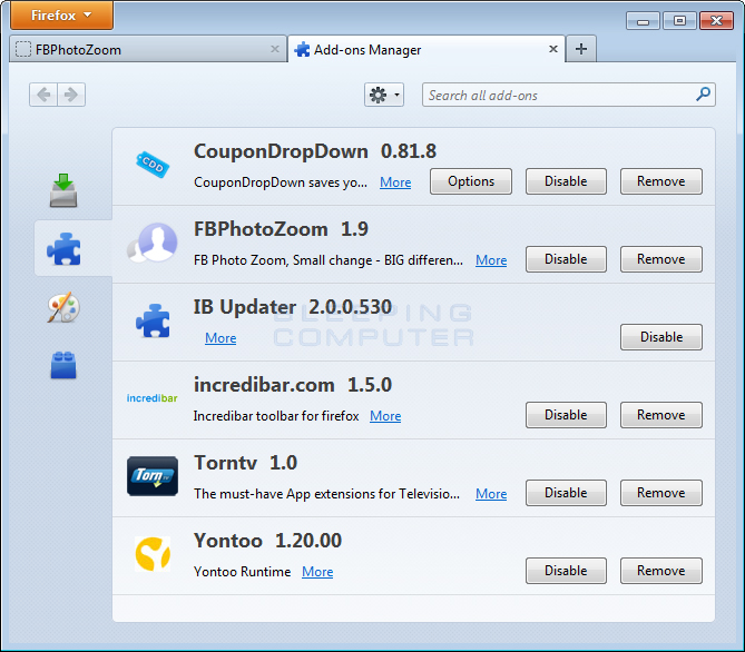 Firefox Addons. Ons. Removing adware from Firefox. Add on.
