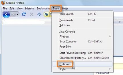 firefox tools..options