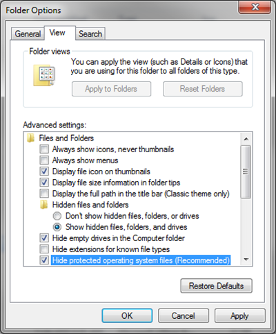 file folder view tab
