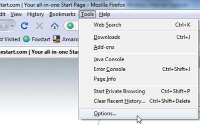 Firefox tools options
