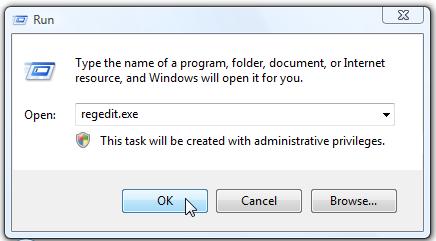 run regedit