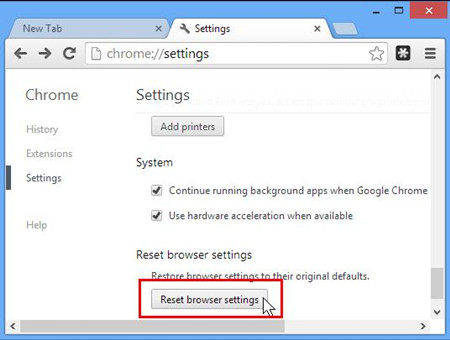 Reset browser settings