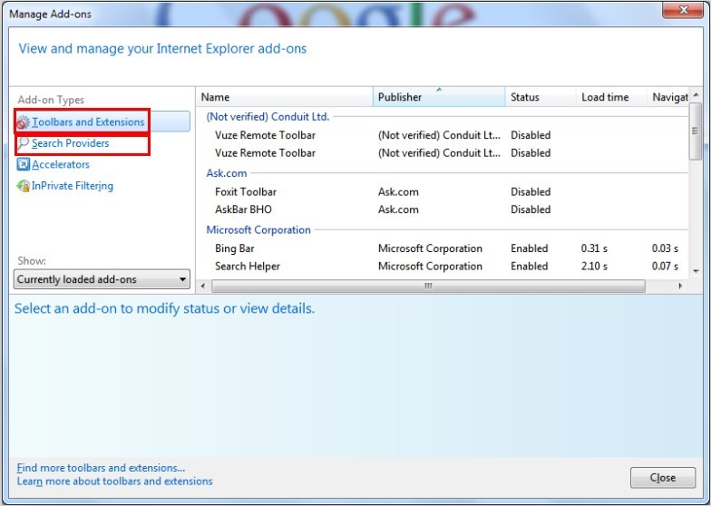 remove start savin's extension from IE