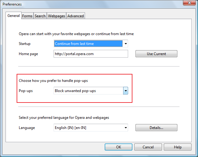 enable Opera popup blocker to stop  tumri.net popup