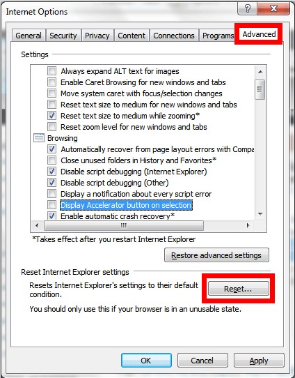 reset IE