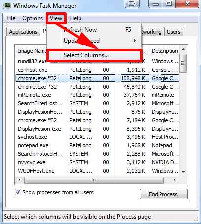 select colums to end the processes related to Trojan.Win32.Bromngr