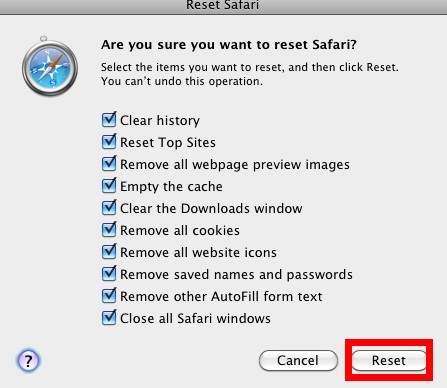 reset Safari to rectify back browser settings changed by Websearch.searchtheglobe.info browser hijacker - VilmaTech