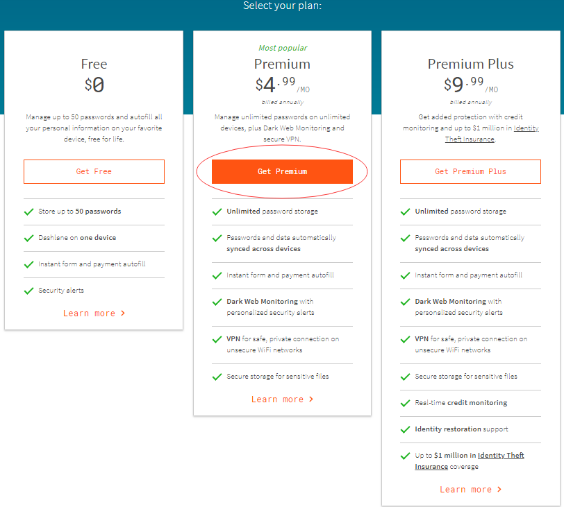 cost of dashlane premium