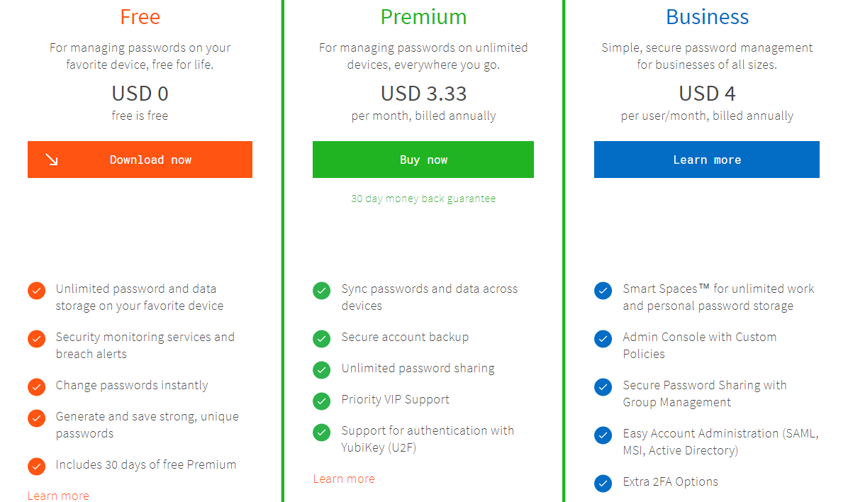 dashlane pricing plans