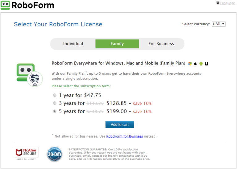 roboform family plan price
