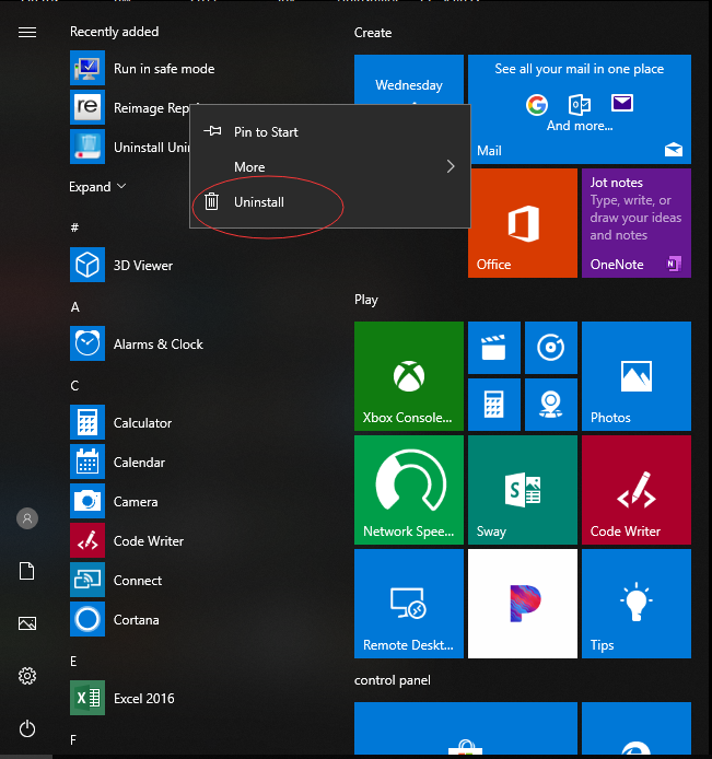 how to uninstall reimage cleaner on windows 10