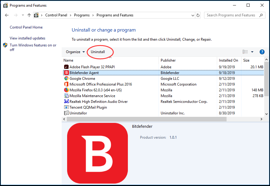 new bitdefender uninstall tool.