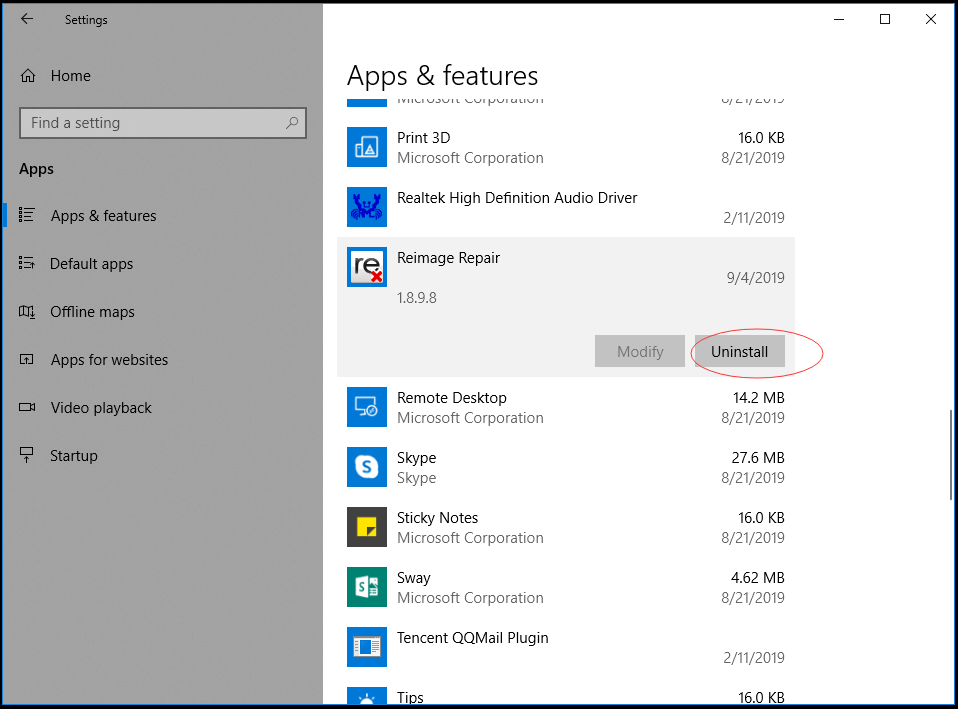 uninstall reimage repair