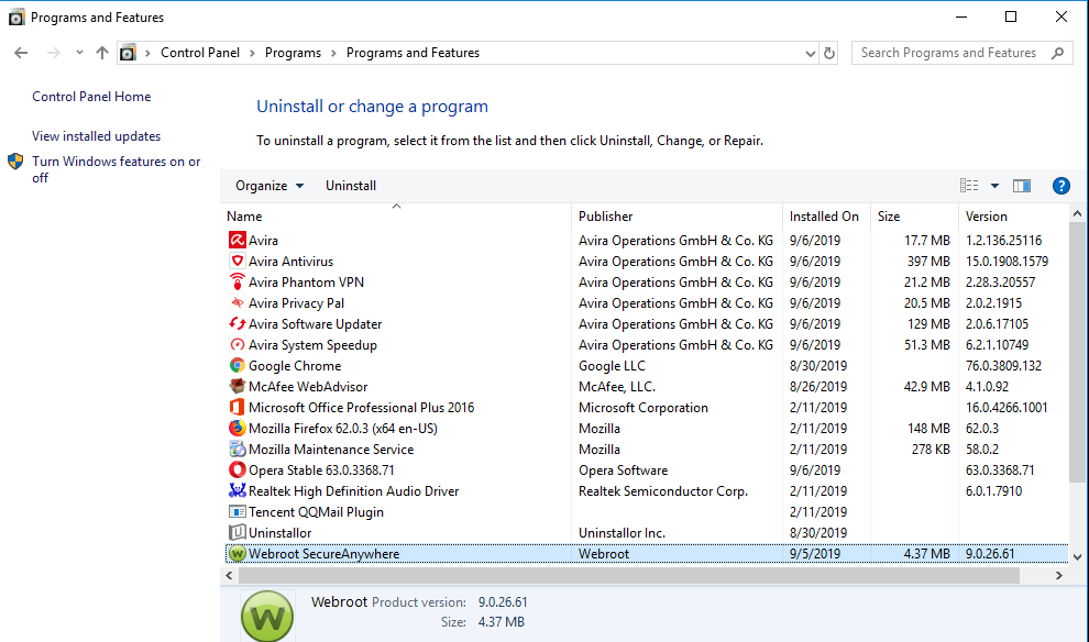 how to uninstall webroot from windows 10